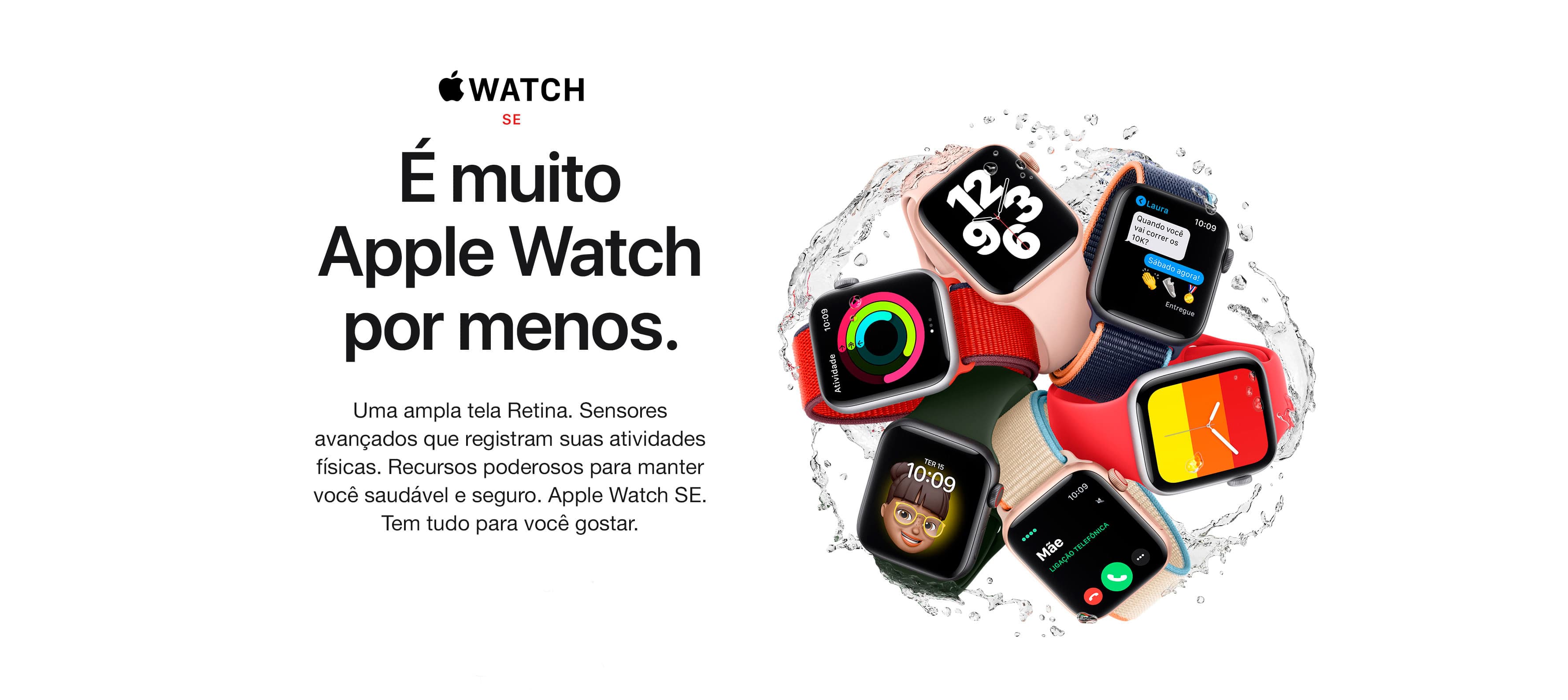 Apple Watch SE GPS 44mm Caixa Cinza-Espacial de Alumínio com Pulseira Esportiva Preta